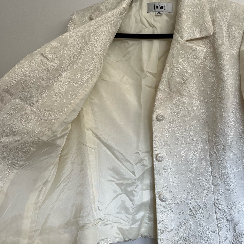 Le Suit Bridal White Jacquard Blazer - Size 14 - Picture 8 of 11